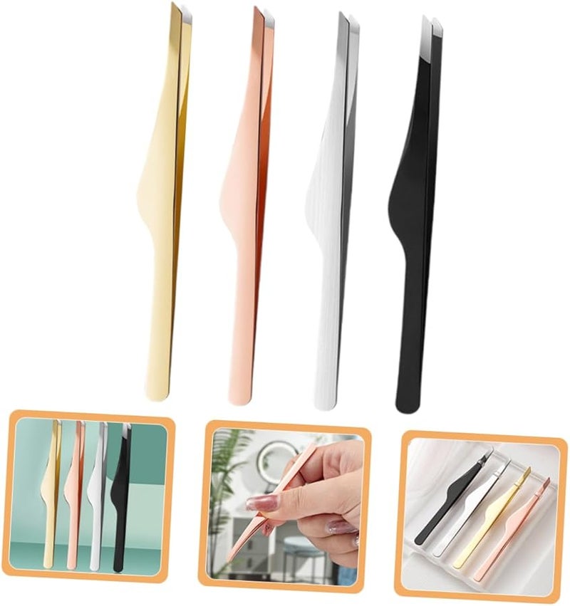 Matte Finish Stainless Steel Eyelash Tweezers 4pcs For Lash Extensions And Eyebrow Grooming - Image 4